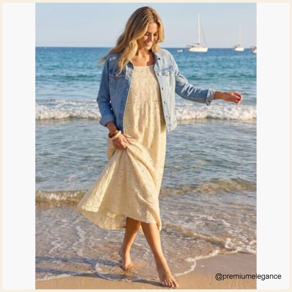 Summer Spaghetti Strap Floral Lace Maxi Dress with Pockets - Picture 2 of 7